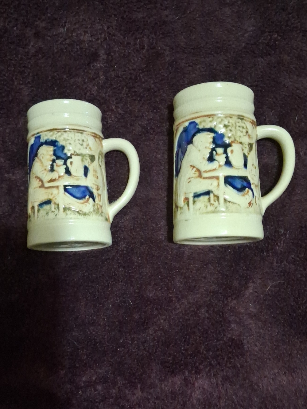 Cream Ceramic Beer Stein Mug with Blue Accent